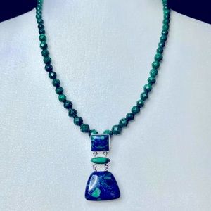 Jay King Sterling Silver Blue Azurite & Green Malachite 18” Necklace & Earrings.